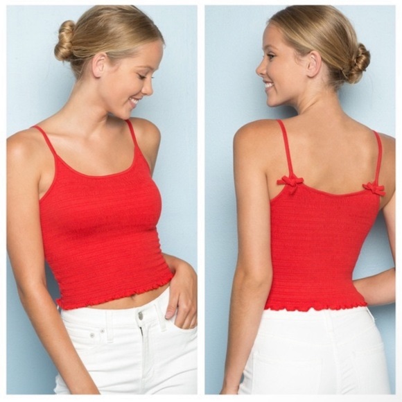 Brandy Melville Red Izzy Tank Top Ruched Adjustable Straps - Picture 1 of 4
